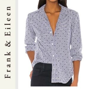 Frank & Eileen Frank Navy Hearts Striped Button Down   XS